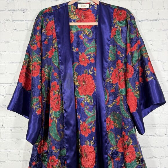 Vintage 90s Victoria's Secret Satin Sleep Dress Womens Small Purple Blue Floral - Picture 6 of 14